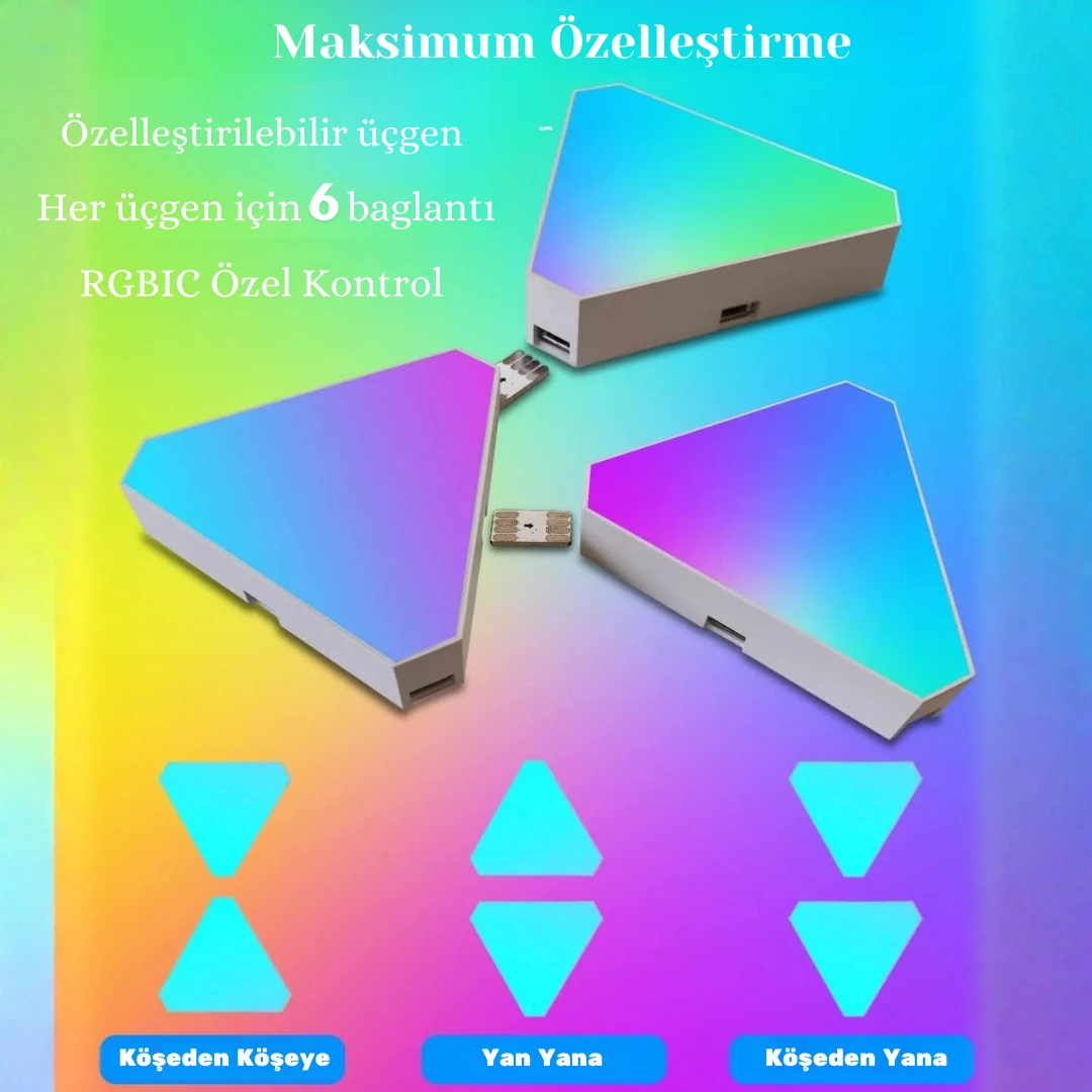 Triangle RGBIC Üçgen Duvar Apliği Telefon ve Kumanda Kontrollü Özelleştirilebilir