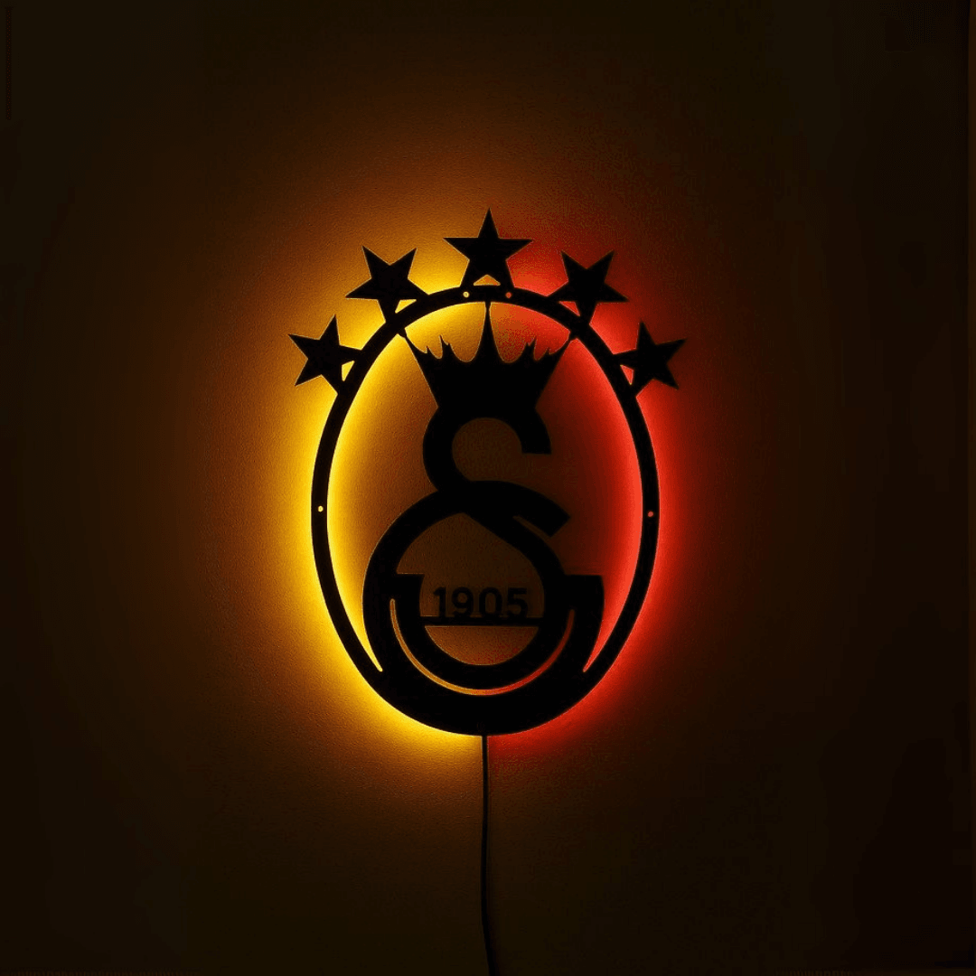 Sarı Kırmızı 50 cm Çaplı LED  Galatasaray Duvar Lambası – Led Işıklı Dekoratif Aydınlatma image