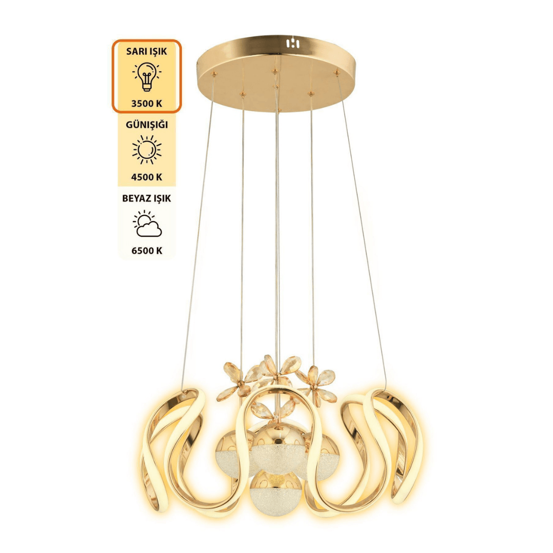 NOVA 3 Renk Kumandalı LED Sarkıt Avize – Modern Gold Kaplama, Dimmer & Ayarlanabilir Kablo