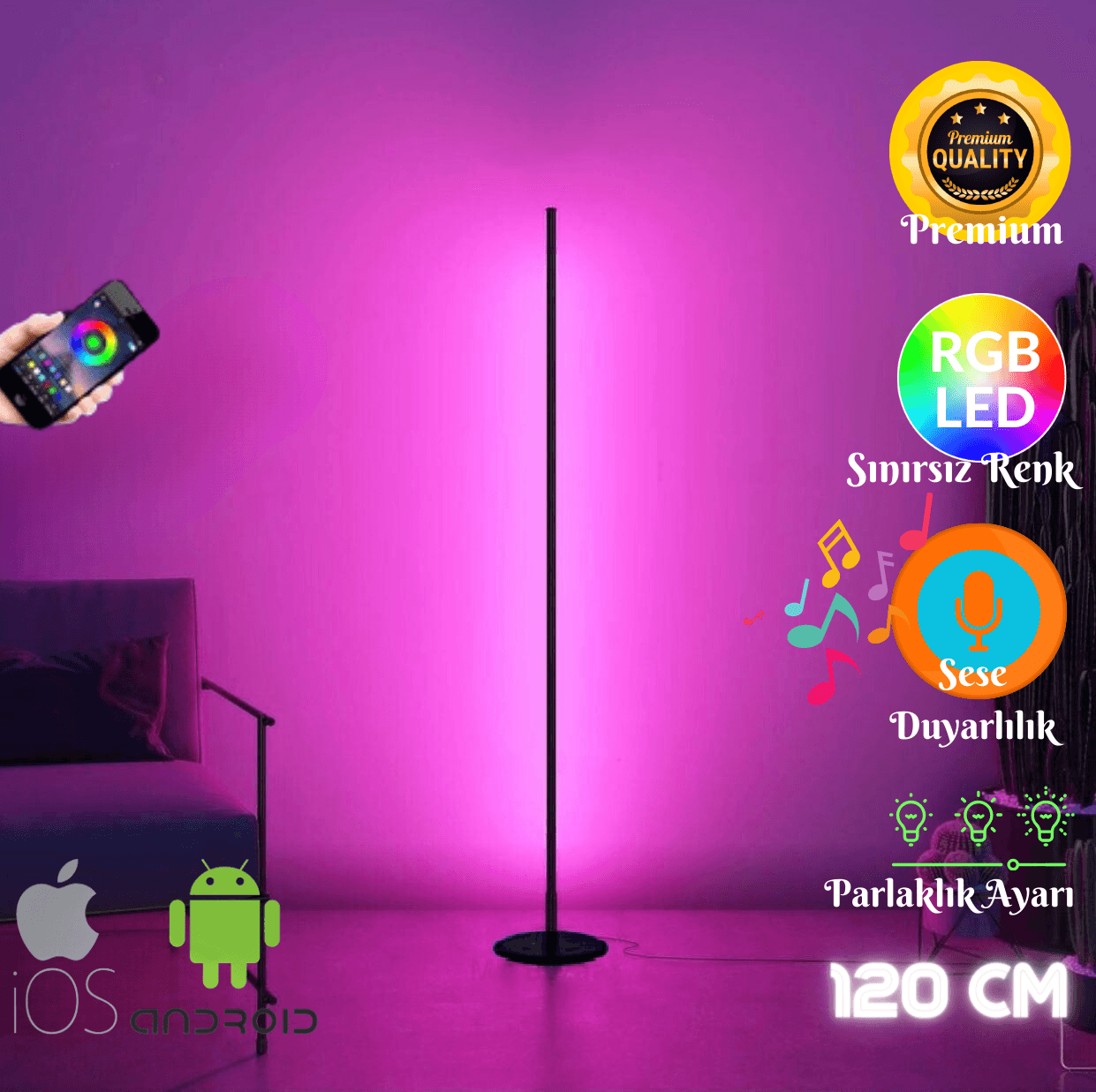 MOBIL STIC - Full RGB - Full Renk - TELEFON KONTROL - 120 Cm