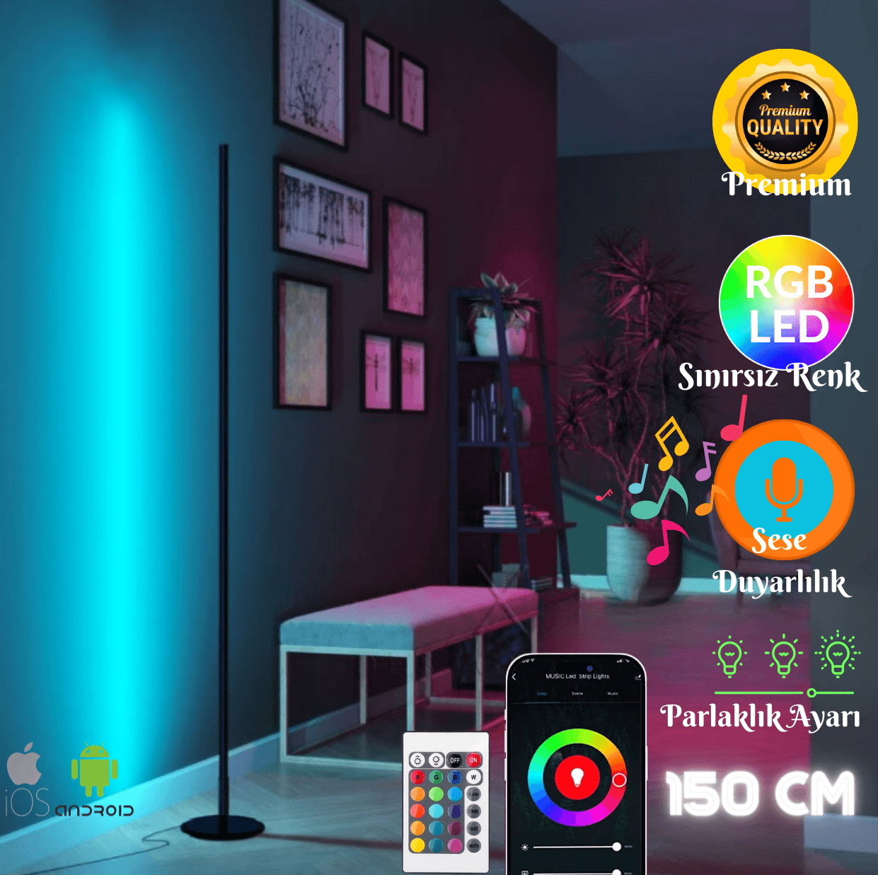 Telefon Ve Kumanda Kontrollü Oda Aydınlatma Sistemi Full Rgb - 150 Cm