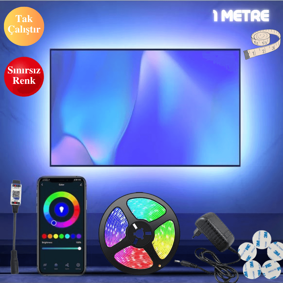 MOBİL TELEFON  KONTROL ŞERİT LED  RGB ( ÖLÇÜ SEÇENEĞİ )