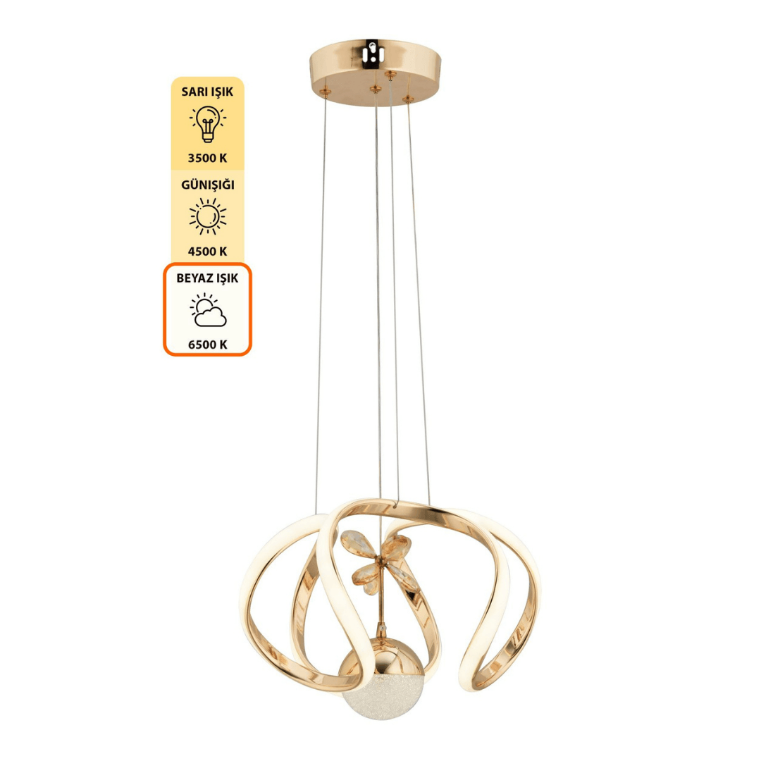 MİLOS Kumandalı 3 Renk Dimmerli LED Sarkıt Avize – Modern Gold Kaplama