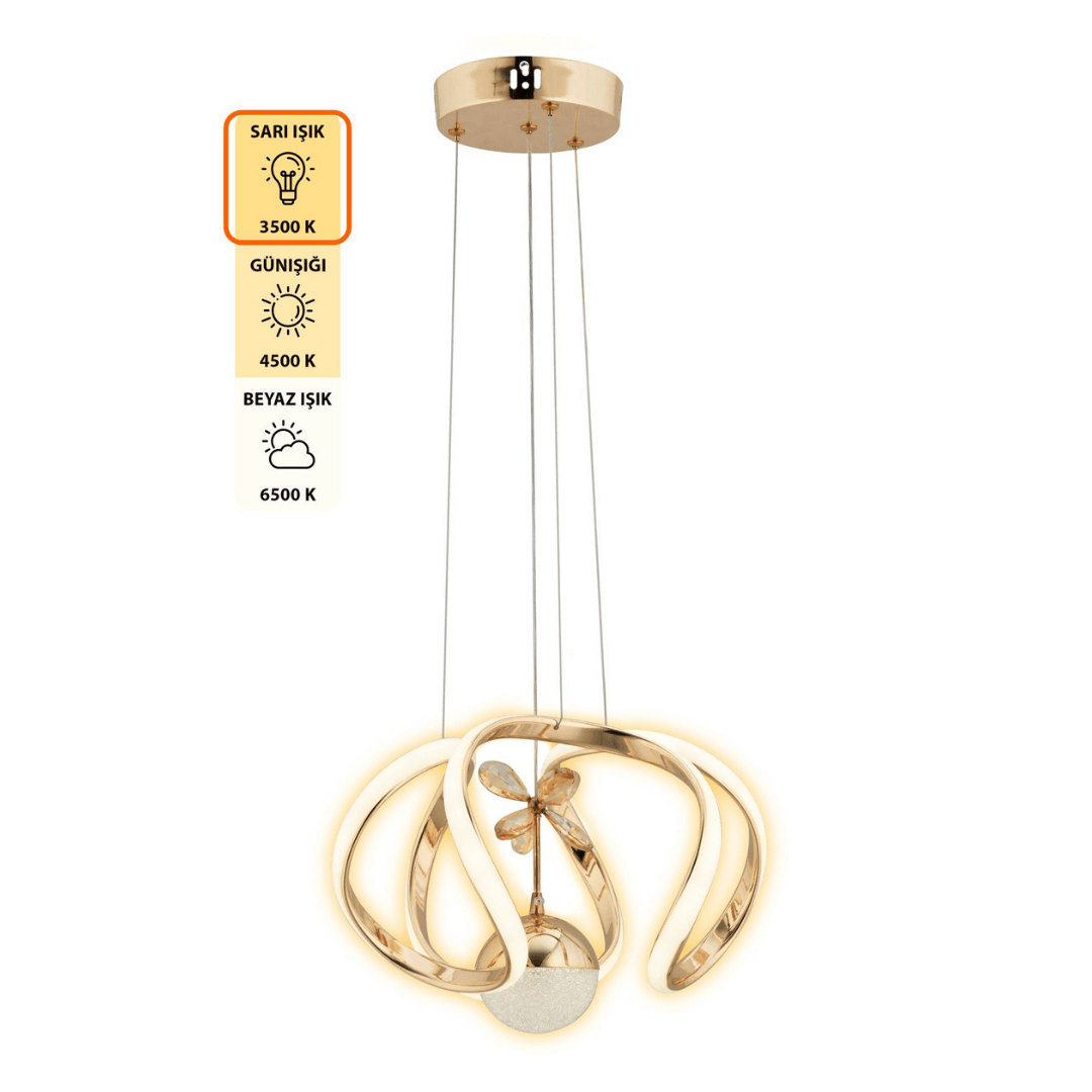 MİLOS Kumandalı 3 Renk Dimmerli LED Sarkıt Avize – Modern Gold Kaplama