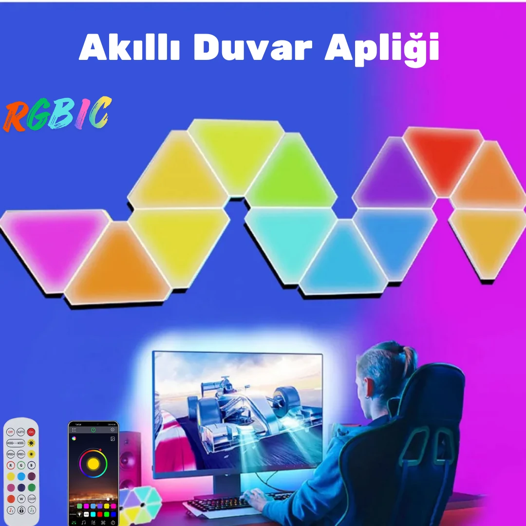 Triangle RGBIC Üçgen Duvar Apliği Telefon ve Kumanda Kontrollü Özelleştirilebilir image