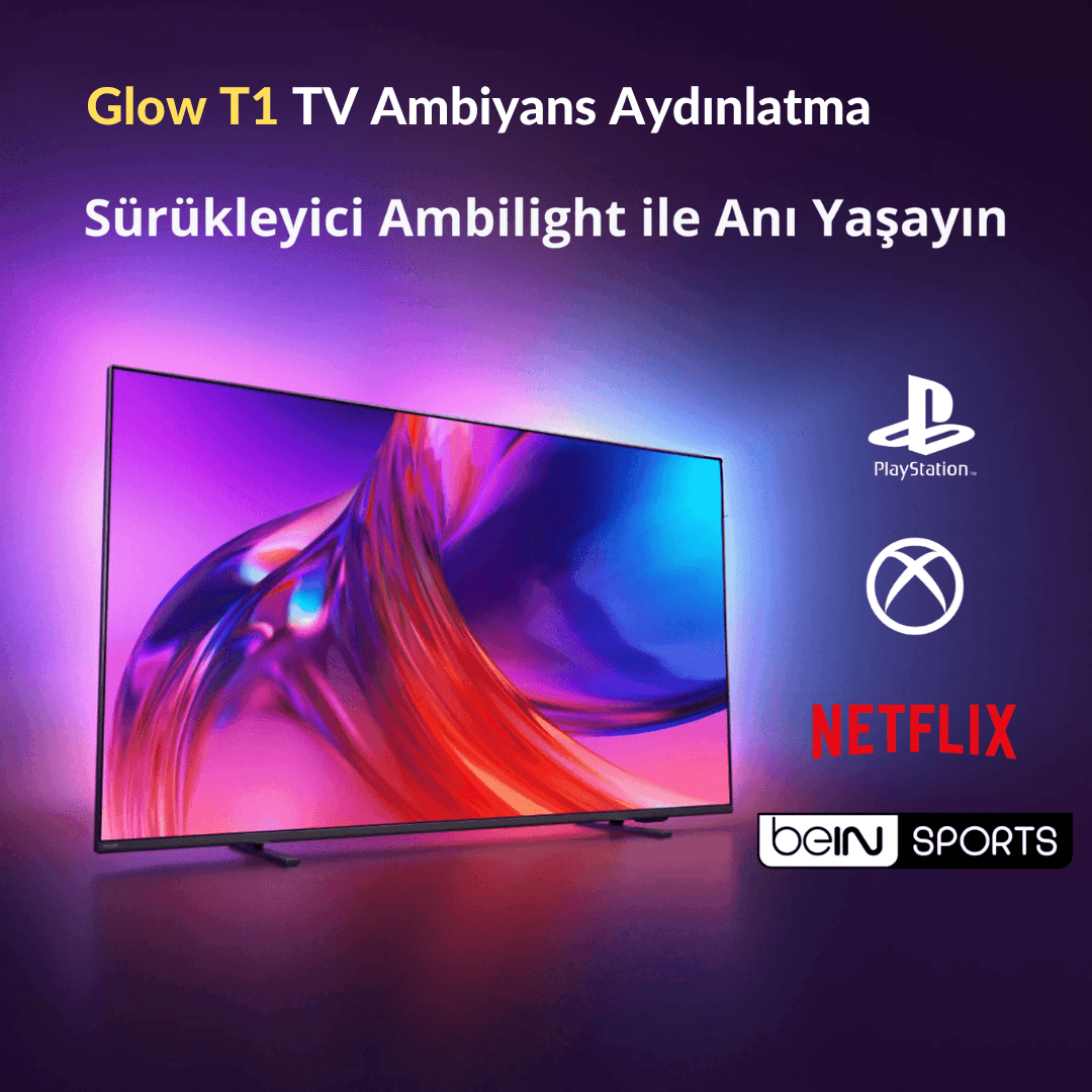 Glow T1 TV Senkronize Ambiyans Akıllı LED | Sese Duyarlı, Telefon ve Kumanda Kontrollü 50 - 55 İNCH