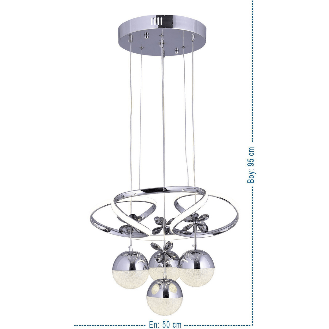 BELEM LED’li Sarkıt Avize – 3 Farklı Işık Tonu & Kumandalı/Dimmer Özelliği Krom Kaplama