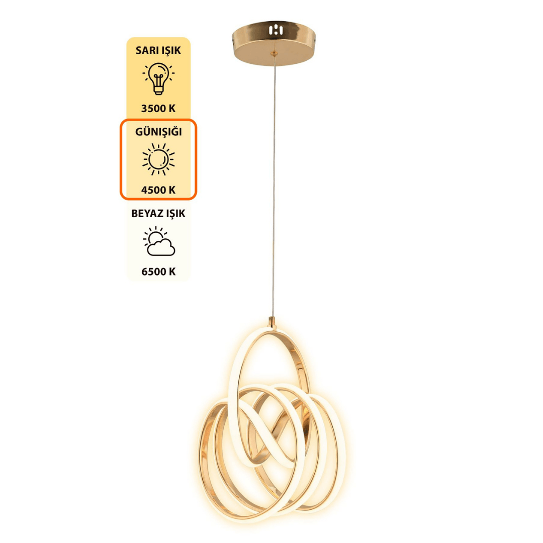 VALENCİA  Kumandalı 3 Renk Dimmerli LED Sarkıt Avize – Modern Gold Kaplama