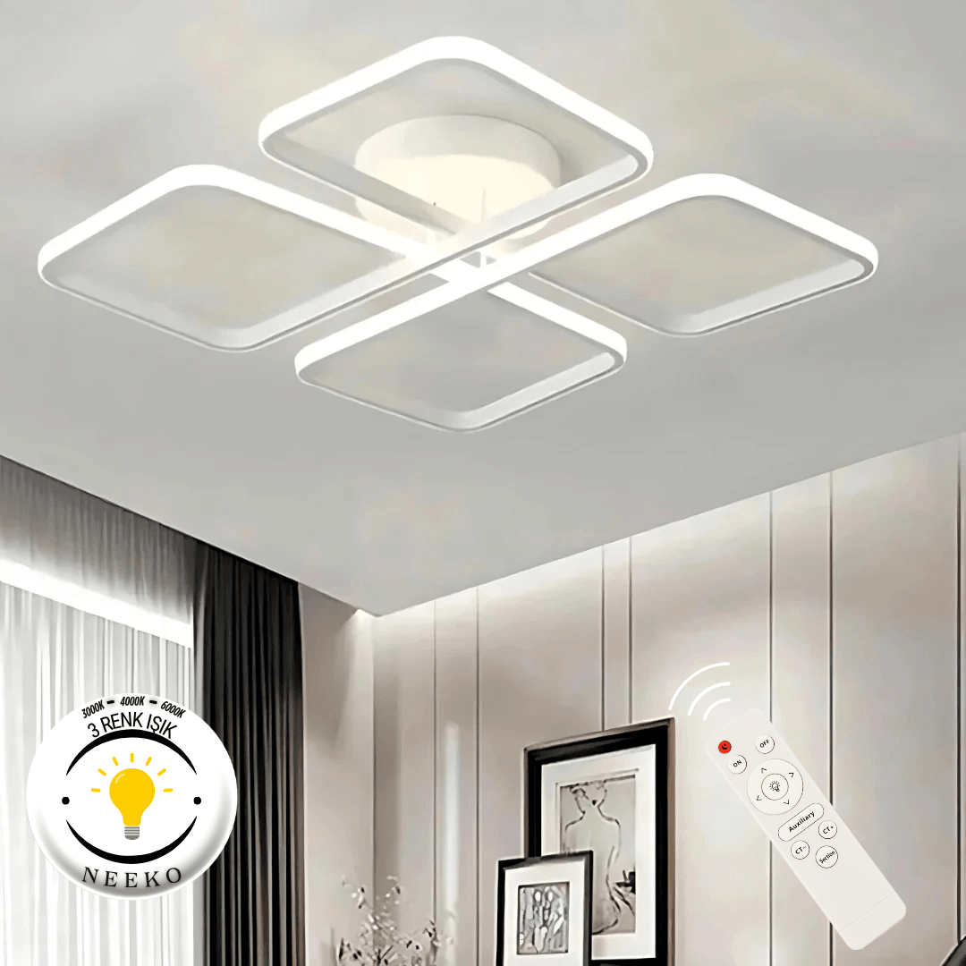 Novem Plafonyer Ultra Süper Power Ledli Tava Sıfır Avize  3 Renk KUMANDALI - Beyaz Kasa main variant image