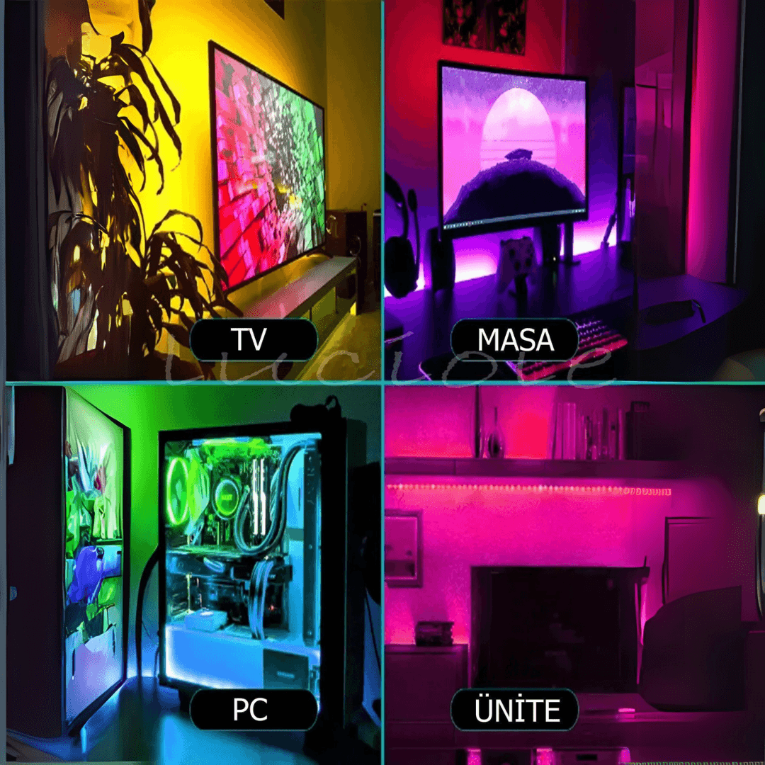 Rgb Led Tak Çalıştır 16 Renkli 4 Animasyonlu Tv Arkası Led Yatak Odası Led Bilgisayar Led 3 Metre