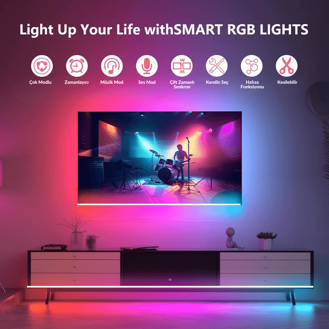  Glow T1 Akıllı Şerit LED Işık | TV Senkron, Sese Duyarlı, Renkli Ambiyans Aydınlatma 70-75 INCH