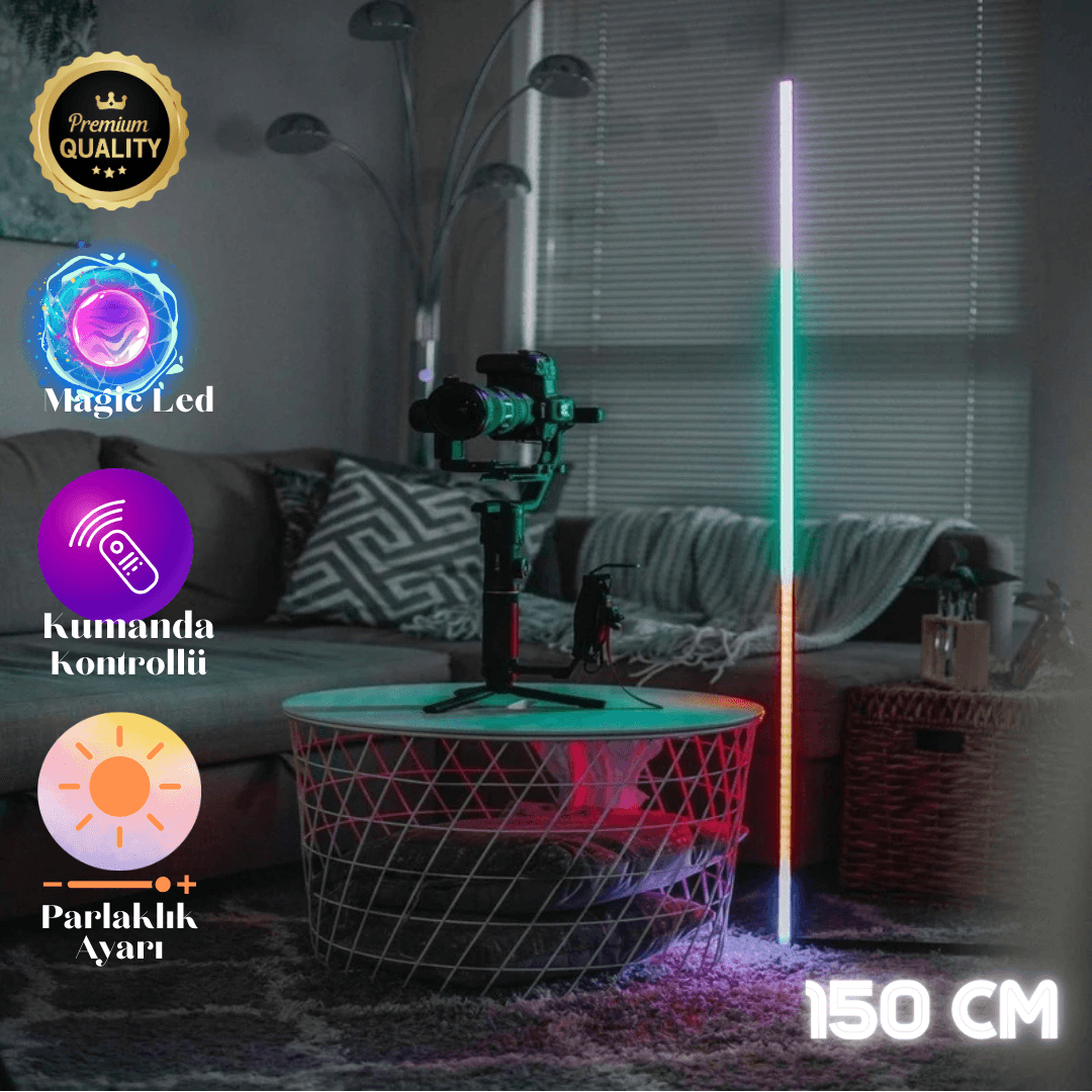 Auralux Akıllı ARGB LED Lambader – Kumandalı, 256 Işık Modu ve 4 Sabit Renk - 150 Cm