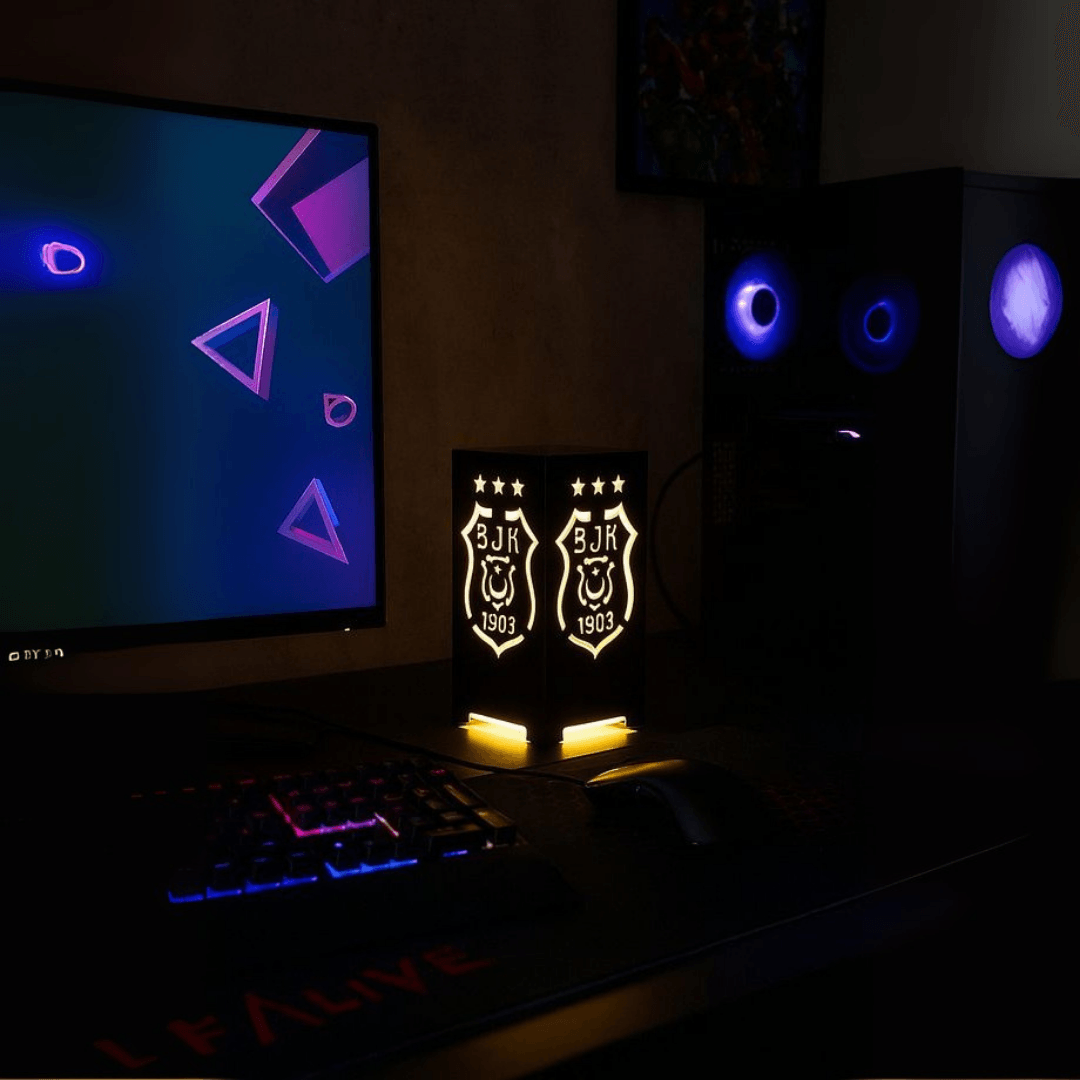 Siyah Beyaz LED Işıklı BJK Masa Lambası  Dekoratif Gece Lambası Beşiktaş main variant image