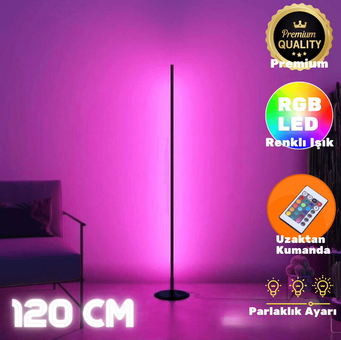 RGB STICK Lambader - Full Renk - Çok Özellik - Kumandalı- 120 Cm