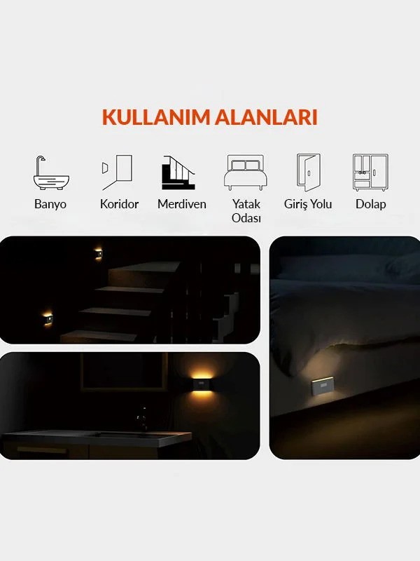 Çift yönlü şarjlı taşınabilir sensörlü mini aplik