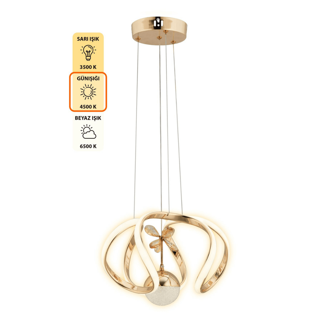 MİLOS Kumandalı 3 Renk Dimmerli LED Sarkıt Avize – Modern Gold Kaplama