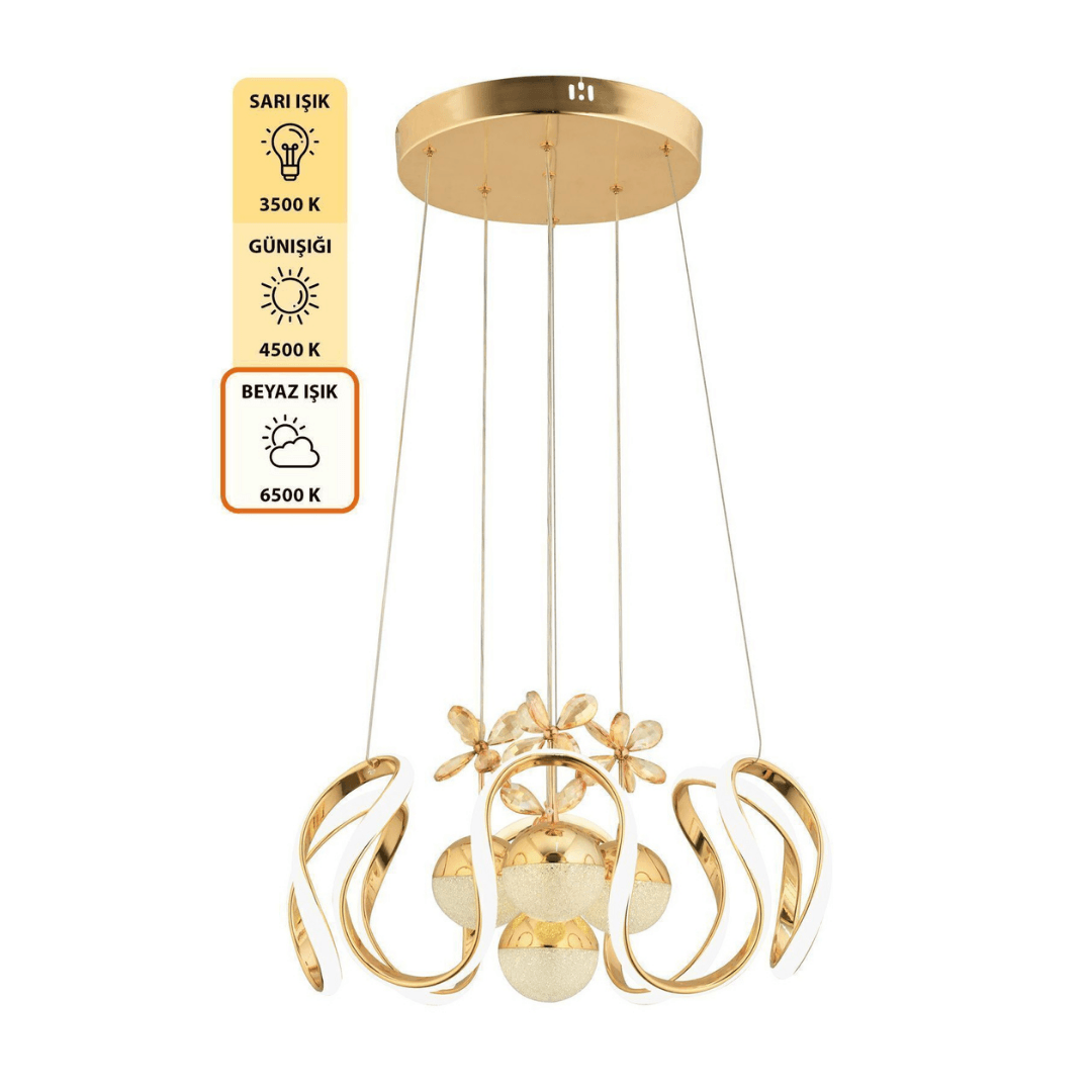 NOVA 3 Renk Kumandalı LED Sarkıt Avize – Modern Gold Kaplama, Dimmer & Ayarlanabilir Kablo