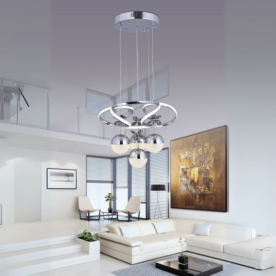 BELEM LED’li Sarkıt Avize – 3 Farklı Işık Tonu & Kumandalı/Dimmer Özelliği Krom Kaplama image