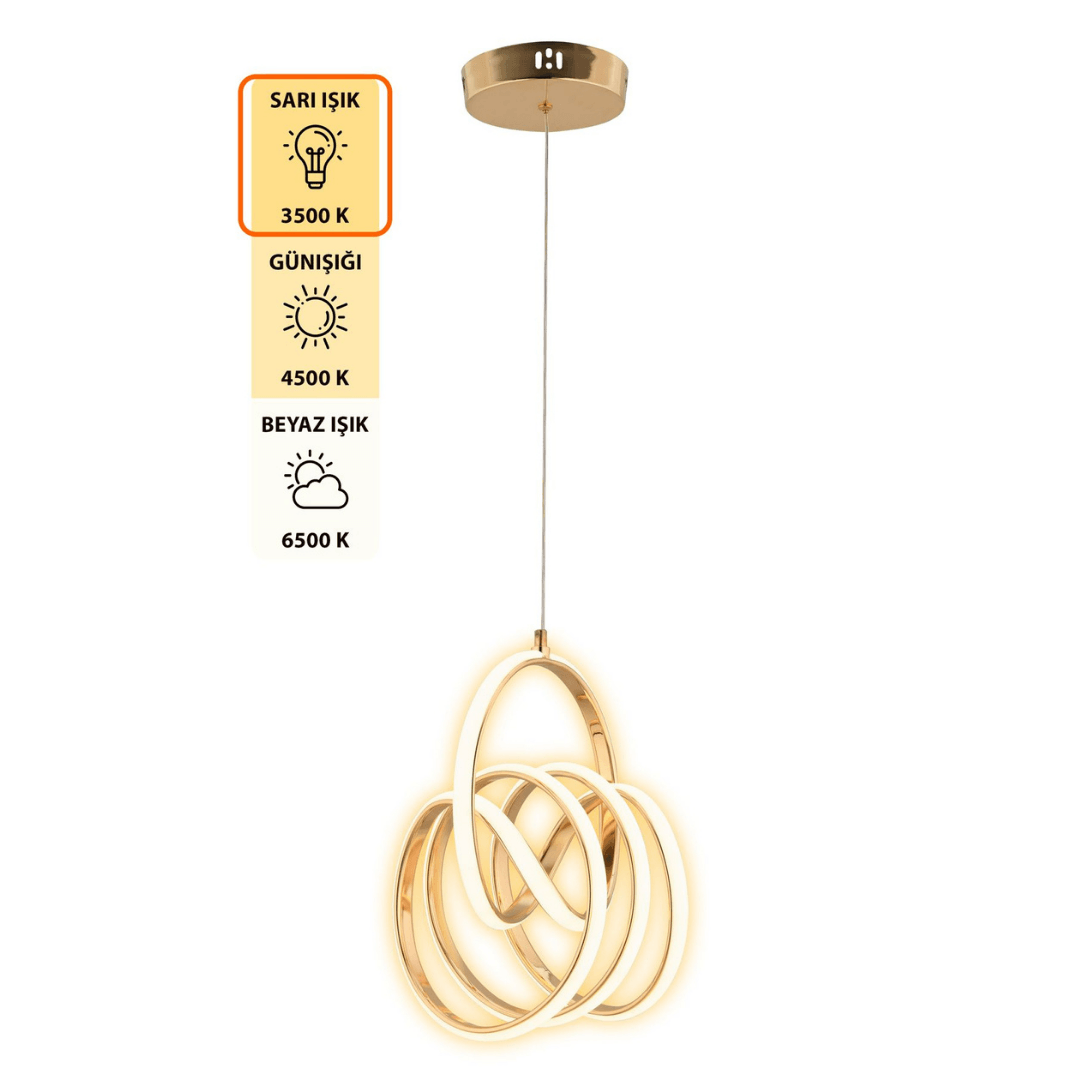 VALENCİA  Kumandalı 3 Renk Dimmerli LED Sarkıt Avize – Modern Gold Kaplama