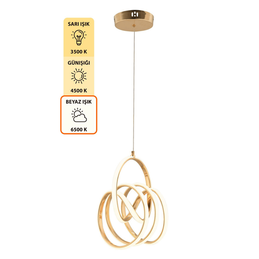 VALENCİA  Kumandalı 3 Renk Dimmerli LED Sarkıt Avize – Modern Gold Kaplama