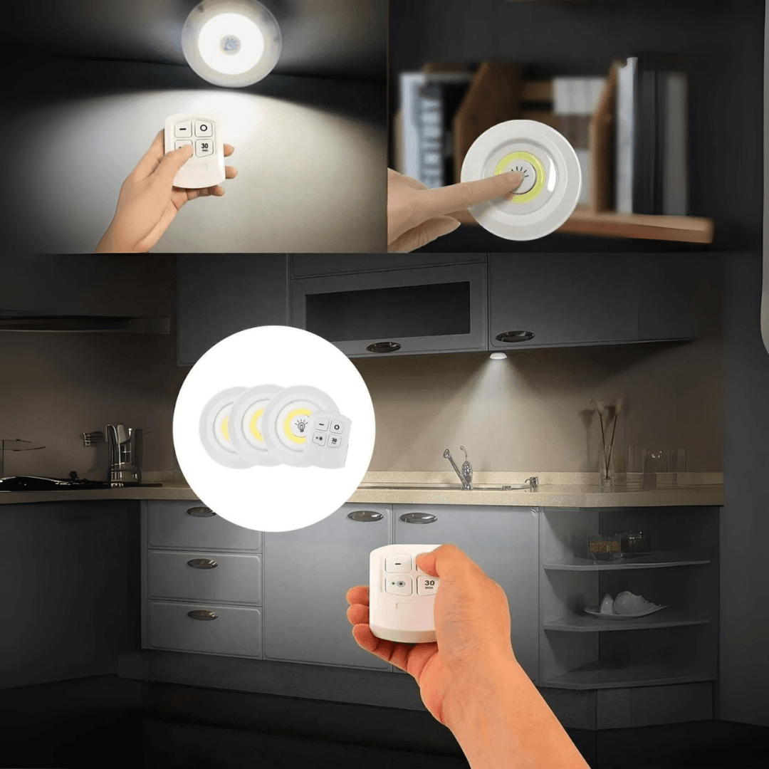 Uzaktan Kumandalı Yapışkanlı Kablosuz Pilli Led 3'lü Spot Lamba image