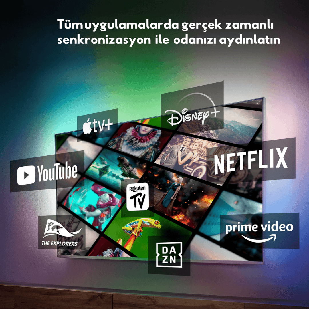  Glow T1 Akıllı Şerit LED Işık | TV Senkron, Sese Duyarlı, Renkli Ambiyans Aydınlatma 70-75 INCH