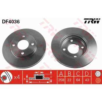 ON FREN DISK AYNASI FOCUS I 98>04 FIESTA V 00>08 FUSION 02>12 FORD KA 1,6 03>08 MAZDA II 1,2 / 1,4 / - TRW DF4036
