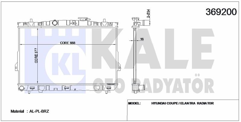 MOTOR SU RADYATORU HYUNDAI ELANTRA 01> MANUEL (380X658X16) - KALE 369200