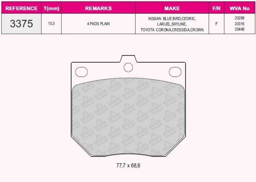 Nissan On Fren Balata Nissan Pick Up 80>84 - Beser 3375