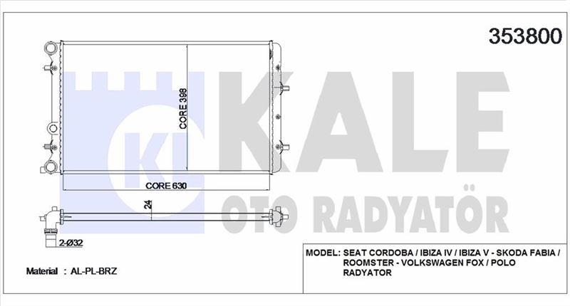 MOTOR RADYATORU (BRAZING) POLO CORDOBA IBIZA IV V FABIA ROOMSTER 1,2 1,4 1,6 1,9TDI 99>16 - KALE 353800