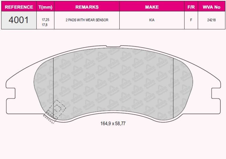 Kia On Fren Balatası Kia Cerato Benzinli Dizel 04-> - Beser 4001