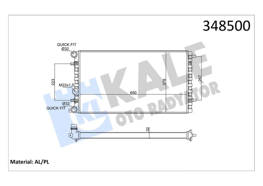 Vag Motor Su Radyatoru (648x378x34) New Beetle 1,4/1,6/1,8/1,9/2,0/1,9tdi 99>10 - Kale 348500