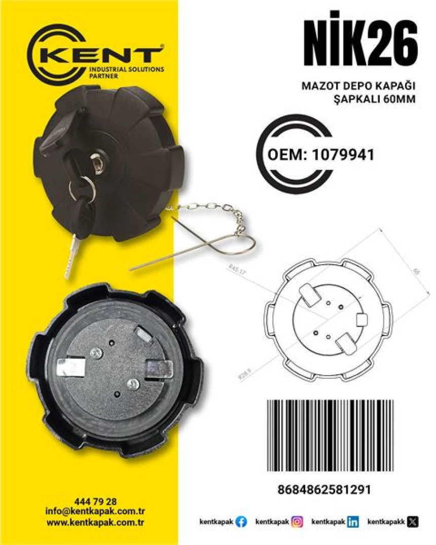 İveco Truck Mazot Depo Kapagı Plastık Kilitli Toz Sap 60mm İveco Truck - Kent Nik-26