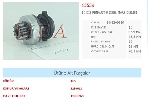 Unıversal Marş Dişlisi 10diş Bosch Tipi Renault R9 Dizel Kangoo Expres Cap:27.9 Boy:58.5 Kanal:10 Gov C:46.5 - Aes-15539