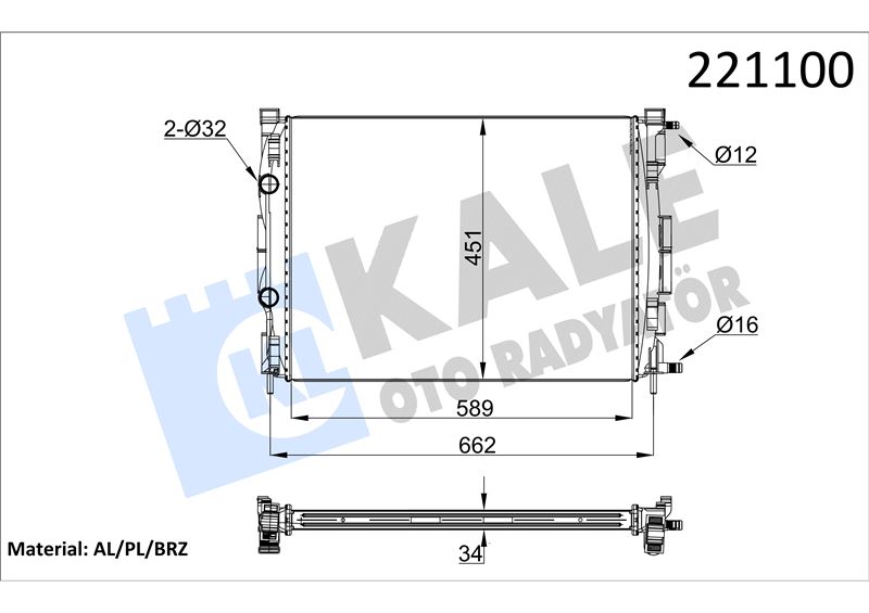 MOTOR RADYATORU MEGANE II SCENIC 1,5DCI 1,4 / 1,6 / 2,0 16V (590X453X34) / (1 SIRA ALB SISTEM) - KALE 0520231AB