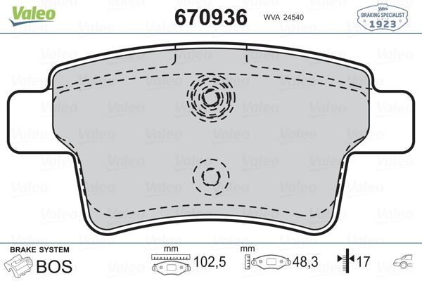 ARKA FREN BALATASI C4 PICASSO C4 GRAND PICASSO 1.6 HDI 110FAP 1.8 16V 2.0 16V 2.0 HDI 138 FAP 06> - VALEO 670936