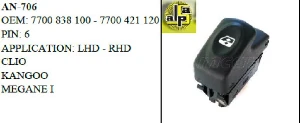 Unıversal Cam Anahtarı>renault Clio - Kango - Megane I 6 Pin Siyah   >>7700838100/7700421120 - Mcar-An706
