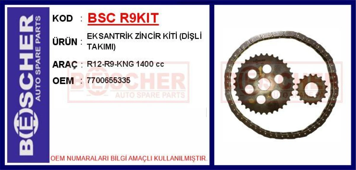 Renault Eski Eksantrık Zincir Kiti R12-R9-Kng 1400 CC (disli Takımı) - Bsc R9kit