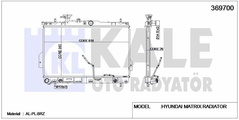 MOTOR SU RADYATORU HYUNDAI MATRIX 1,5 CRDI 2006> OTOMATIK (360X618X22) - KALE 369700