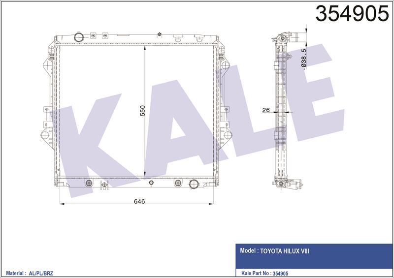 MOTOR SU RADYATORU TOYOTA HILUX VIII 2.4 2015-> OTOMATIK VITES / (AL / PL / BRZ) - KALE 354905