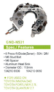 DİYOT TABLASI>TOYOTA INNOVAD4D-FORTUNER2.7L-QUANTUM2.7 113mm(6DIOT)M6 - GENON-GND-N531