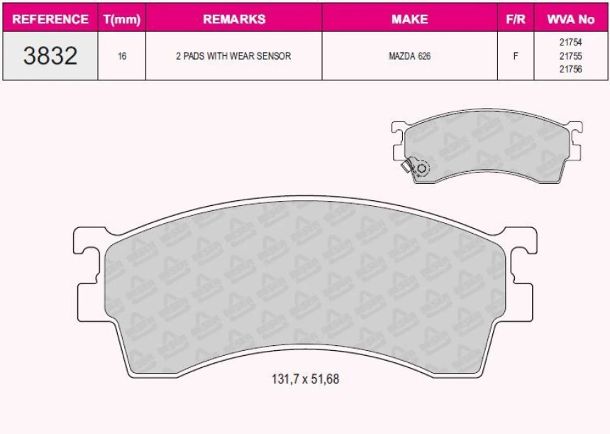 Mazda On Fren Balatası 626 2.0 Fs 92>97 - Beser 3832