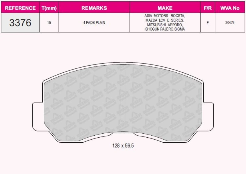 Mitsubıshı Ticarı On Fren Balatası Galant 80>84 2.0 L200 86>93 L300 Minibüs 87>94 Pajero 83>91 2.5 - Grap 93376