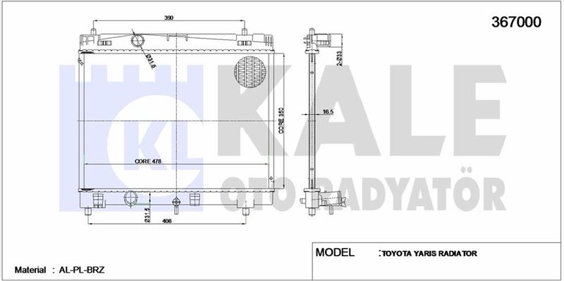 MOTOR SU RADYATORU TOYOTA YARIS 1.0 1.3 2006-> (MANUEL VITES) (350X478X16) - KALE 367000