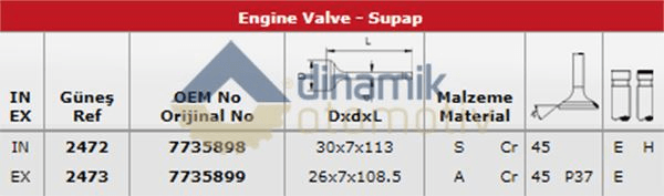 SUBAP TAKIMI BRAVA 2,0 20V (IN 10 / EX 10) - GUNES 2472-2473