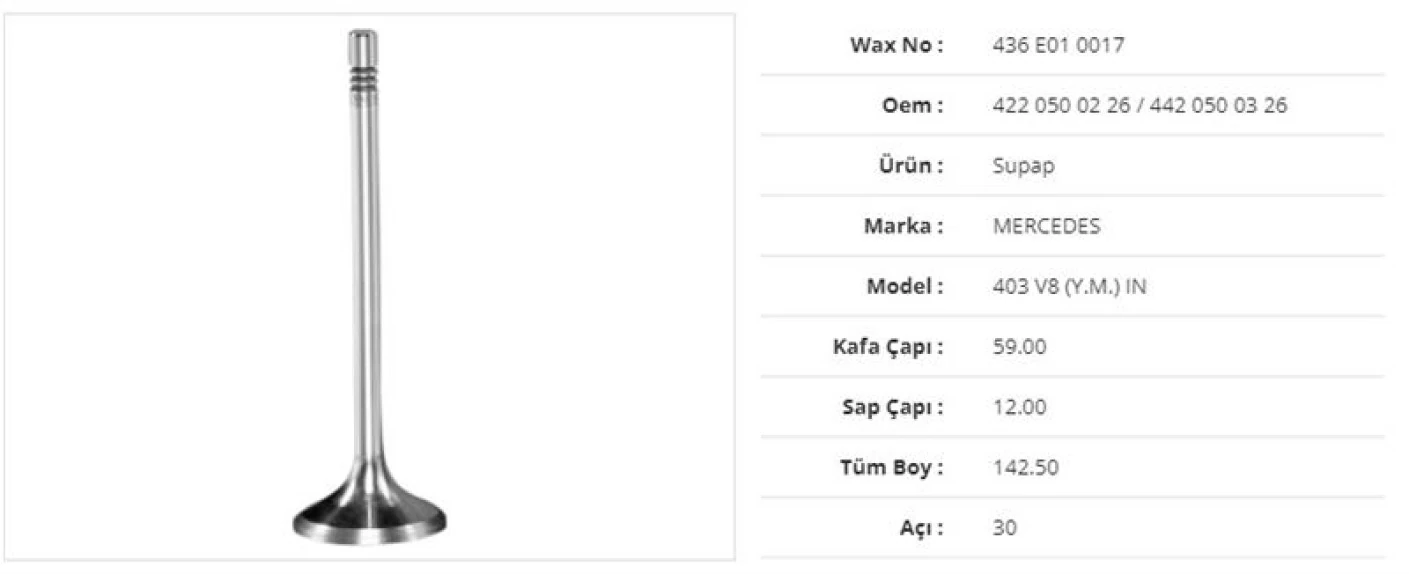 Mercedes Truck Subap Emme Mercedes Om 0303/403 V8 (y.m.) 59kx12sx142,5bx30a (8adet) - Wax 436 E01 0017