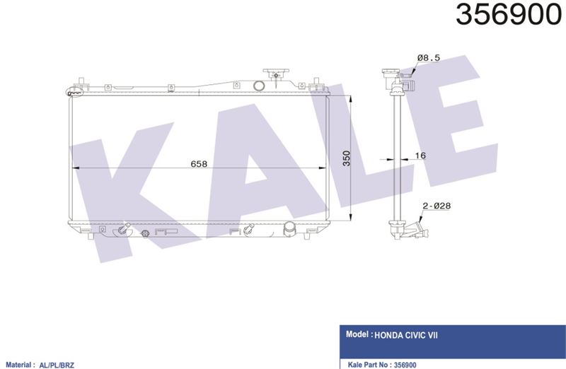 MOTOR SU RADYATORU HONDA CIVIC VTEC 2001 2006 OTOMATIK VITES (350X658X16) - KALE 356900