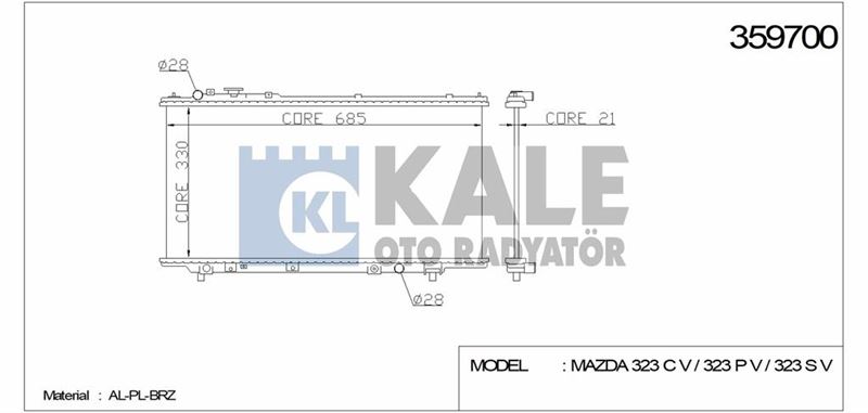 MOTOR SU RADYATORU MAZDA 323 1994 1998 OTOMATIK VITES (330X688X16) - KALE 359700