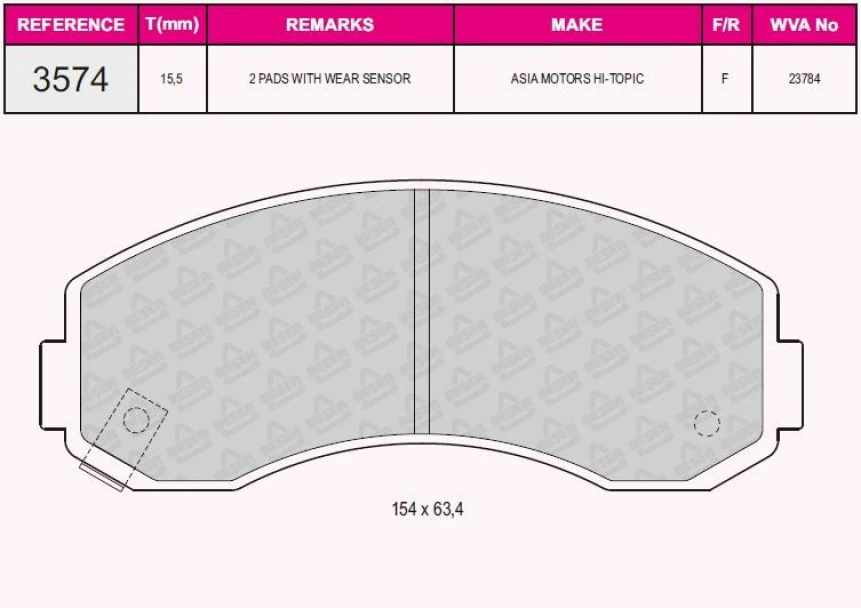 Kia Ticarı On Fren Balatası Bongo 97-> K2500 02-> K2700 98-> Asıa Hi-Topıc 93-99 - Grap 93574