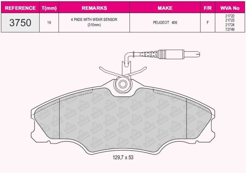 Psa On Fren Balatası P406 Xantıa Xu10j2te Es9j4 Ew12j4 (94 04) P306 Gti Xsara Vts Xu10j4rs - Beser 3750